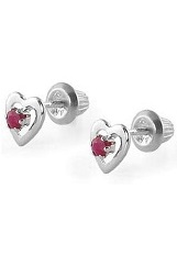 terrific teeny white gold heart red birthstone baby earrings